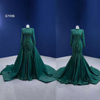 Muslim Green Mermaid Detachable Skirt Lace Beaded Bride Gowns Wedding Dress 2025 High End Custom Made HM67496