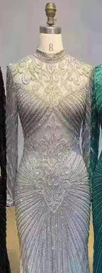 Muslim Green Mermaid Elegant High Neck Luxury Beaded  Evening Dresses Gowns 2025 فساتين نسائية شحن مجاني LA71776