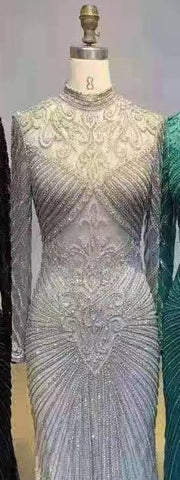 Muslim Green Mermaid Elegant High Neck Luxury Beaded  Evening Dresses Gowns 2025 فساتين نسائية شحن مجاني LA71776