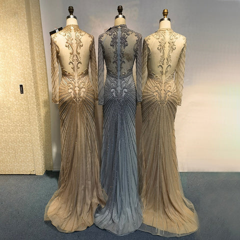 Muslim Green Mermaid Elegant High Neck Luxury Beaded  Evening Dresses Gowns 2025 فساتين نسائية شحن مجاني LA71776