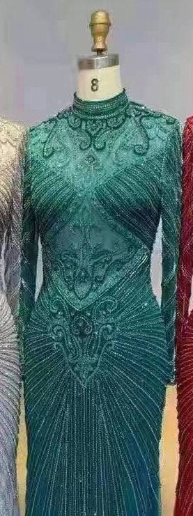 Muslim Green Mermaid Elegant High Neck Luxury Beaded  Evening Dresses Gowns 2025 فساتين نسائية شحن مجاني LA71776