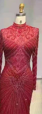 Muslim Green Mermaid Elegant High Neck Luxury Beaded Evening Dresses Gowns 2025 For Women Party LA71776