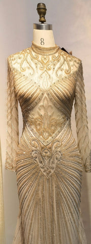 Muslim Green Mermaid Elegant High Neck Luxury Beaded Evening Dresses Gowns 2025 For Women Party LA71776