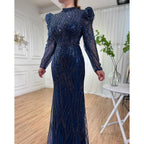 Muslim Green Mermaid Elegant Luxury Beaded Arabic Long Evening Dresses Gowns For Women Wedding Party 2025 LA72134