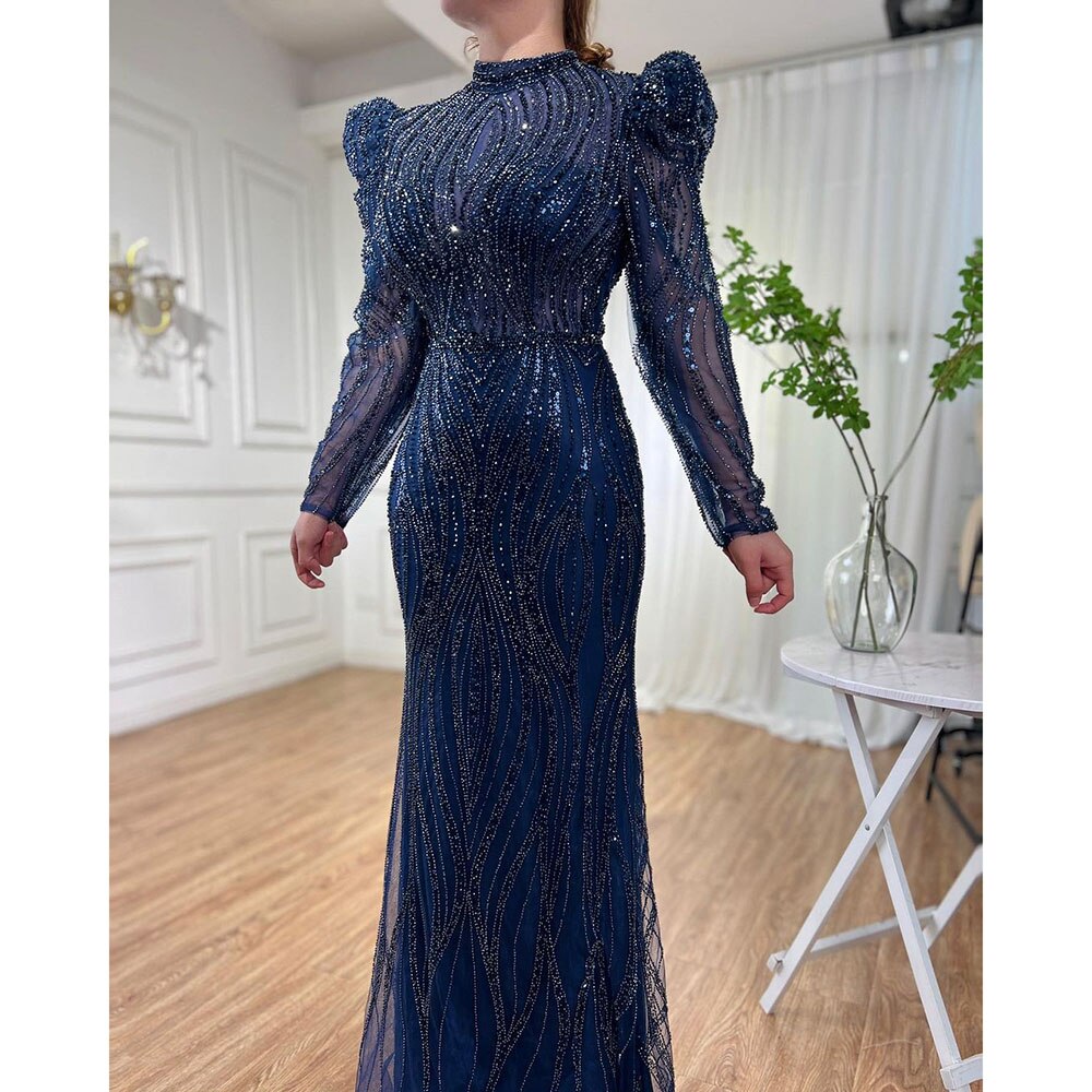 Muslim Green Mermaid Elegant Luxury Beaded Arabic Long Evening Dresses Gowns For Women Wedding Party 2025 LA72134