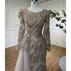 Muslim Green Mermaid Elegant With Oversk Sexy Lace Beaded Luxury Evening Dresses Gowns For Women Party 2025 LA72123