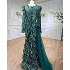 Muslim Green Mermaid Elegant With Oversk Sexy Lace Beaded Luxury Evening Dresses Gowns For Women Party 2025 LA72123
