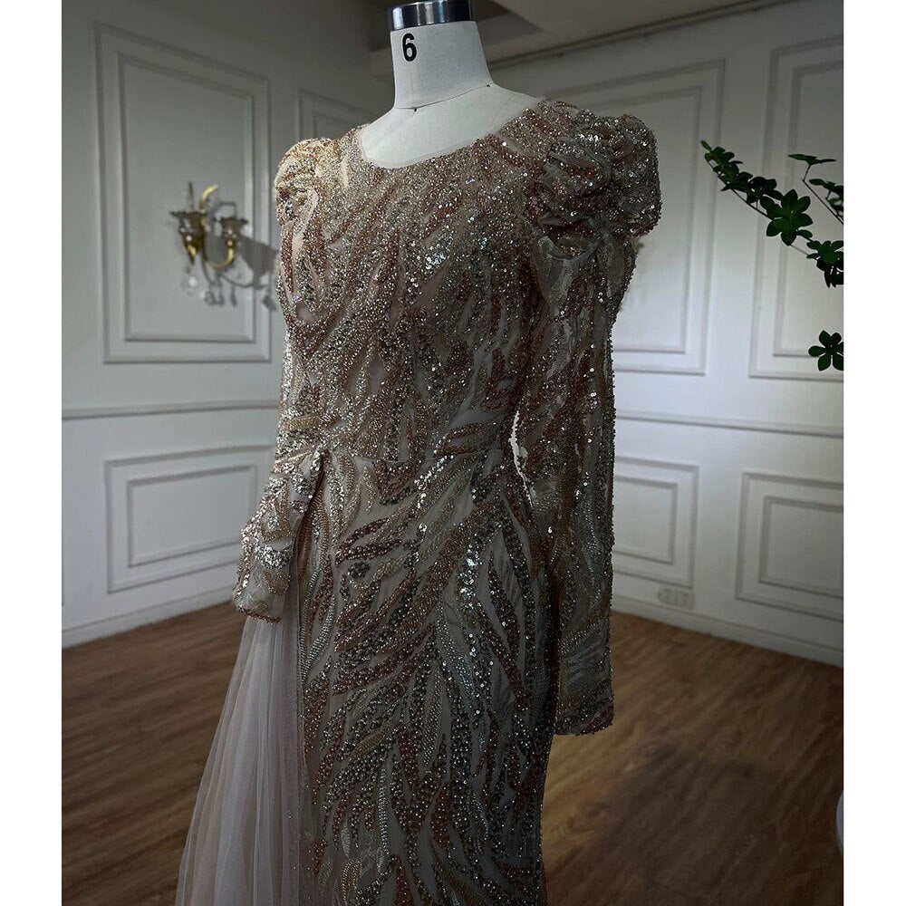 Muslim Green Mermaid Elegant With Oversk Sexy Lace Beaded Luxury Evening Dresses Gowns For Women Party 2025 LA72123