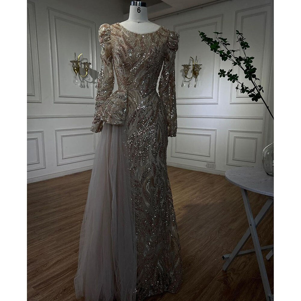 Muslim Green Mermaid Elegant With Oversk Sexy Lace Beaded Luxury Evening Dresses Gowns For Women Party 2025 LA72123