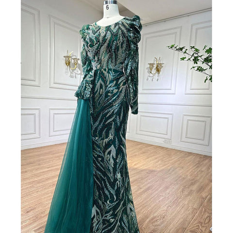 Muslim Green Mermaid Elegant With Oversk Sexy Lace Beaded Luxury Evening Dresses Gowns For Women Party 2025 LA72123