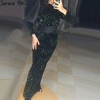 Muslim Green Mermaid With Train Sparkle Elegant Luxury Long Sleeves For Women Party 2025 LA71019