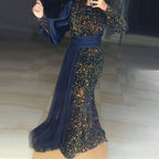 Muslim Green Mermaid With Train Sparkle Elegant Luxury Long Sleeves For Women Party 2025 LA71019