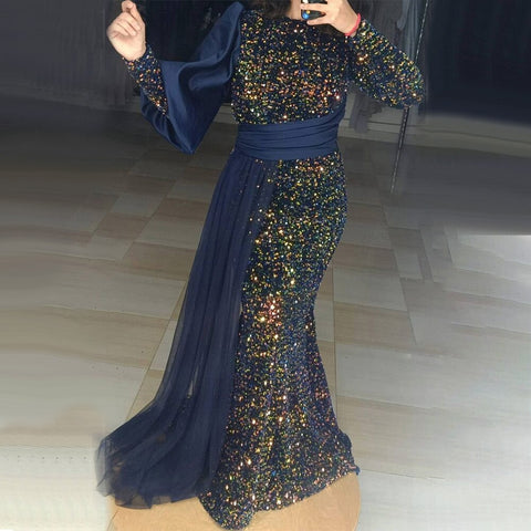 Muslim Green Mermaid With Train Sparkle Elegant Luxury Long Sleeves For Women Party 2025 LA71019