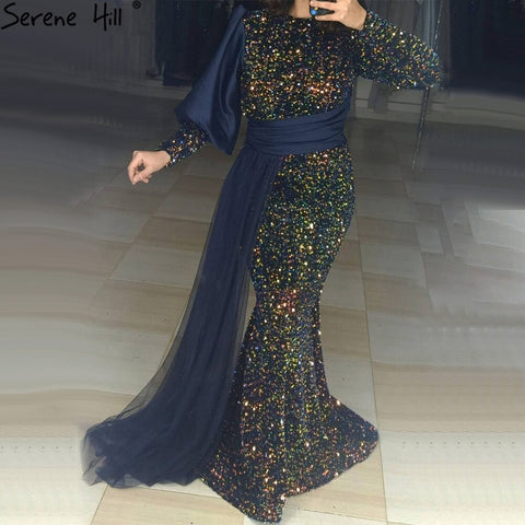 Muslim Green Mermaid With Train Sparkle Elegant Luxury Long Sleeves For Women Party 2025 LA71019