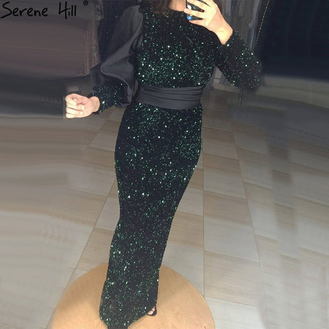 Muslim Green Mermaid With Train Sparkle Elegant Luxury Long Sleeves For Women Party 2025 LA71019