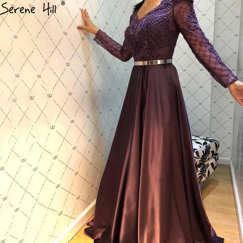 Muslim Green Satin Evening Dresses Gowns 2025 Beaded A-Line For Women Wedding Party LA71252