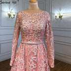 Muslim Grey A-Line Evening Dresses Gowns 2025 Lace Beaded Luxury For Woman Wedding Party LA71211