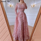 Muslim Grey A-Line Evening Dresses Gowns 2025 Lace Beaded Luxury For Woman Wedding Party LA71211