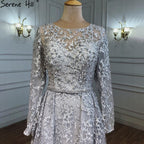 Muslim Grey A-Line Evening Dresses Gowns 2025 Lace Beaded Luxury For Woman Wedding Party LA71211