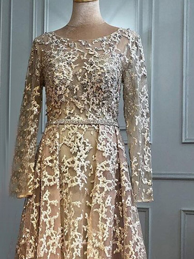 Muslim Grey A-Line Evening Dresses Gowns 2025 Lace Beaded Luxury For Woman Wedding Party LA71211
