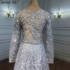 Muslim Grey A-Line Evening Dresses Gowns 2025 Lace Beaded Luxury For Woman Wedding Party LA71211