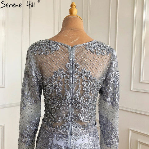 Muslim Grey A-Line Evening Dresses Gowns 2025 Luxury Beaded Lace For Women Wedding Party LA71308