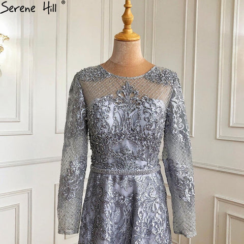 Muslim Grey A-Line Evening Dresses Gowns 2025 Luxury Beaded Lace For Women Wedding Party LA71308