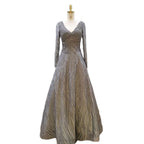 Muslim Grey A Line Sexy V-Neck Luxury Beaded Evening Dresses Gowns For Women Party 2025 LA71802