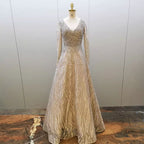 Muslim Grey A Line Sexy V-Neck Luxury Beaded Evening Dresses Gowns For Women Party 2025 LA71802