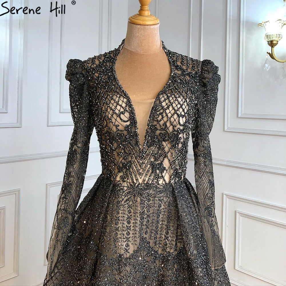 Muslim Grey Luxury  A lineEvening Dresses Gowns 2025 A-Line Beading For Woman Wedding Party  LA71126
