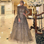 Muslim Grey Luxury  A lineEvening Dresses Gowns 2025 A-Line Beading For Woman Wedding Party  LA71126