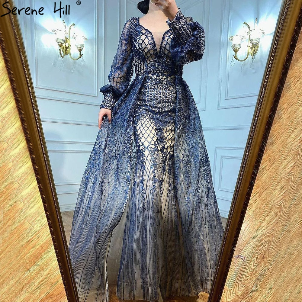 Muslim Grey Luxury Beading With Train   Mermaid Evening Dresses Gowns 2025 For Woman Party  LA71056