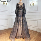 Muslim Grey Luxury Beading With Train   Mermaid Evening Dresses Gowns 2025 For Woman Party  LA71056