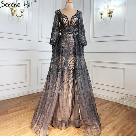 Muslim Grey Luxury Beading With Train   Mermaid Evening Dresses Gowns 2025 For Woman Party  LA71056