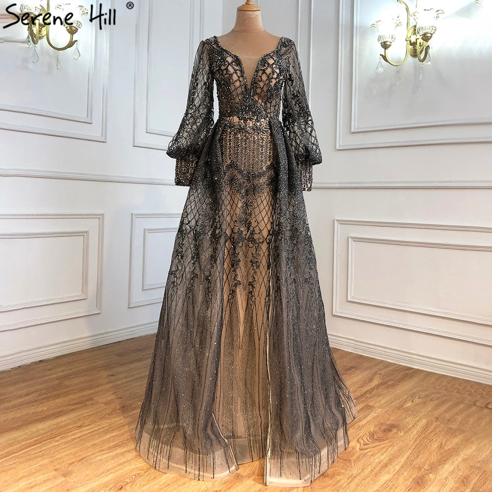 Muslim Grey Luxury Beading With Train   Mermaid Evening Dresses Gowns 2025 For Woman Party  LA71056