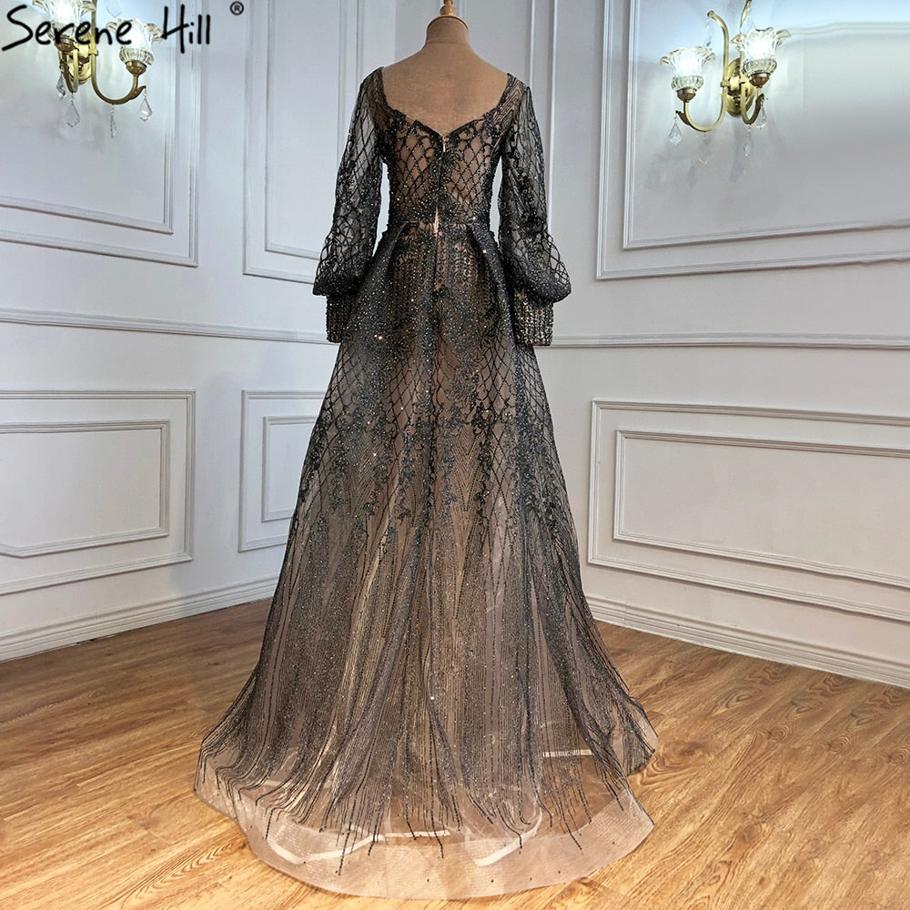 Muslim Grey Luxury Beading With Train   Mermaid Evening Dresses Gowns 2025 For Woman Party  LA71056