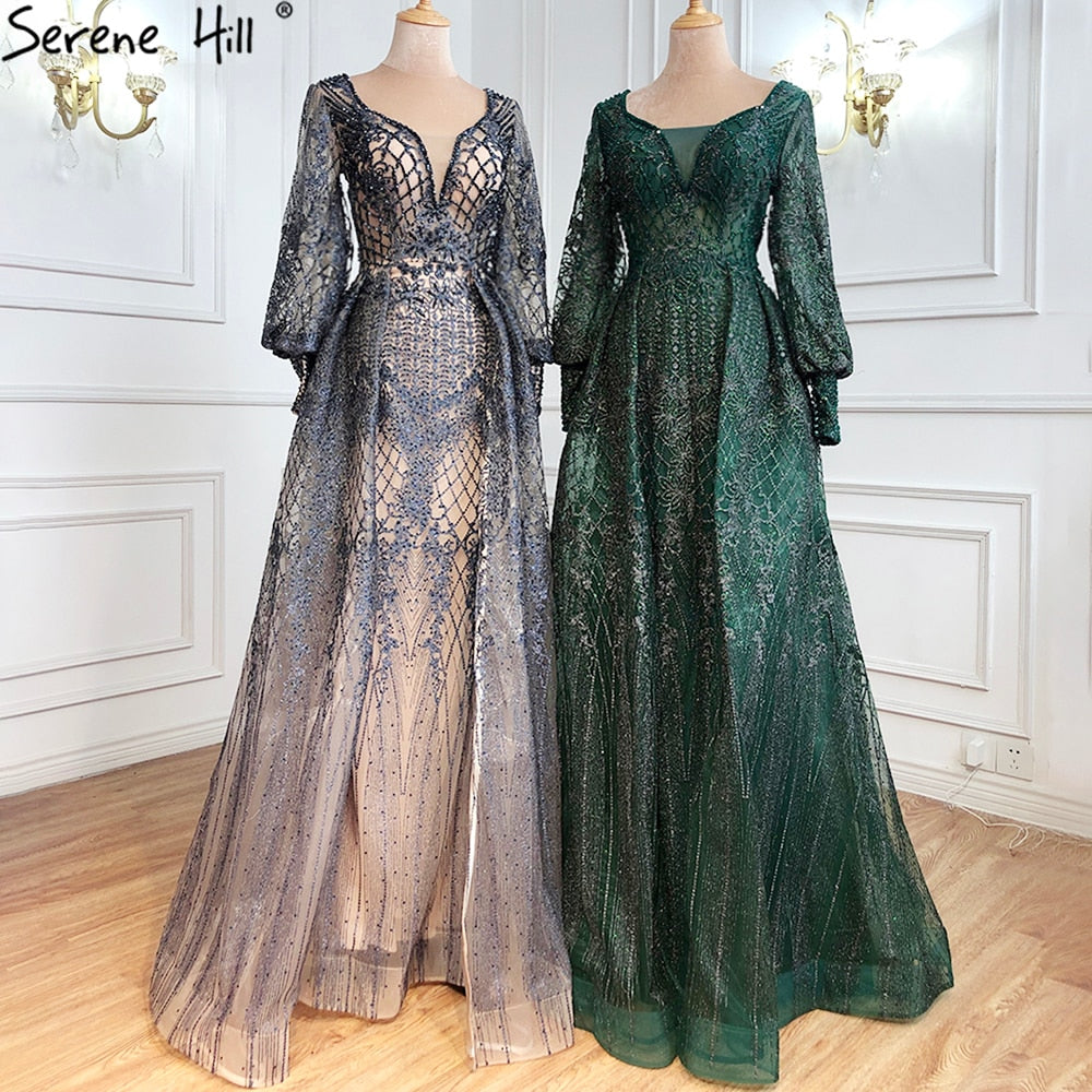 Muslim Grey Luxury Beading With Train   Mermaid Evening Dresses Gowns 2025 For Woman Party  LA71056