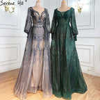 Muslim Grey Luxury Beading With Train   Mermaid Evening Dresses Gowns 2025 For Woman Party  LA71056