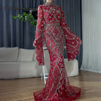 Muslim Grey Mermaid Elegant Nude Cape Sleeve Beaded Luxury Dubai Long Evening Dress 2025 Women's Party LA72316