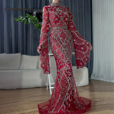 Muslim Grey Mermaid Elegant Nude Cape Sleeve Beaded Luxury Dubai Long Evening Dress 2025 Women's Party LA72316