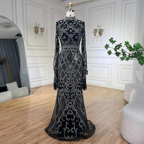 Muslim Grey Mermaid Elegant Nude Cape Sleeve Beaded Luxury Dubai Long Evening Dress 2025 Women's Party LA72316