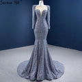 Muslim Grey Mermaid Evening Dresses 2025 Beaded Elegant Luxury Formal Dress HM67272