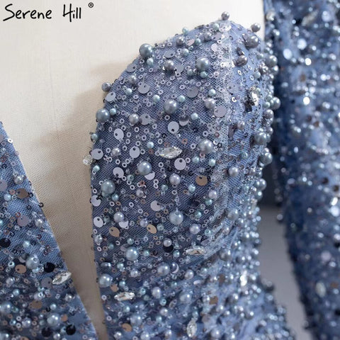 Muslim Grey Mermaid Evening Dresses 2025 Beaded Elegant Luxury Formal Dress HM67272