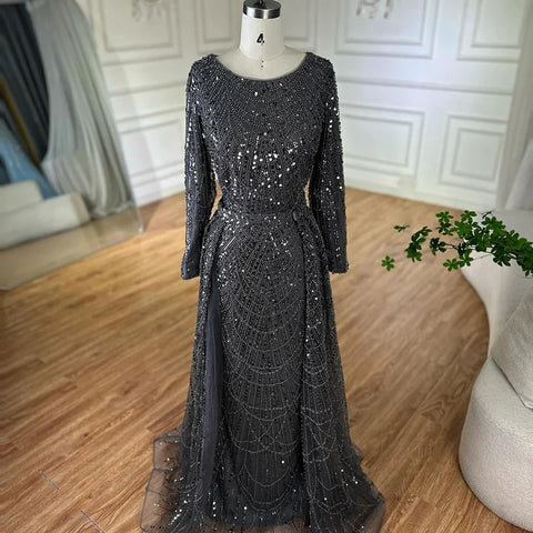 Muslim Grey Mermaid Pearls Beaded Evening Dresses Gowns For Formal Occasion LA72032H  2025