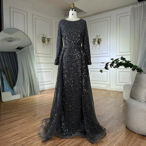 Muslim Grey Mermaid Pearls Beaded Evening Dresses Gowns For Formal Occasion LA72032H  2025