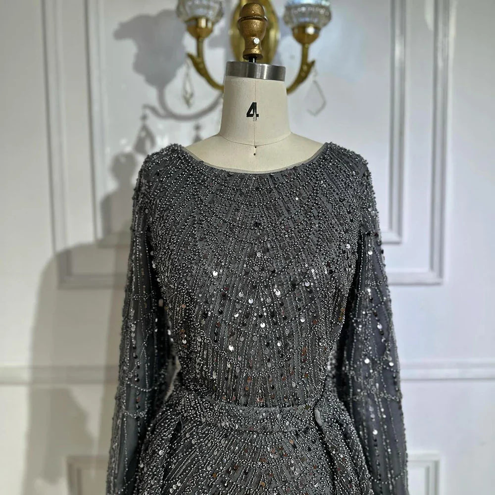 Muslim Grey Mermaid Pearls Beaded Evening Dresses Gowns For Formal Occasion LA72032H  2025