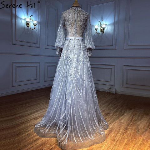 Muslim Grey Overskirt Evening Dresses Gowns 2025 Mermaid Elegant Beaded For Woman Party LA71248