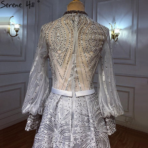 Muslim Grey Overskirt Evening Dresses Gowns 2025 Mermaid Elegant Beaded For Woman Party LA71248