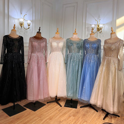 Muslim Ivory Luxury Evening Dresses Gowns 2025 A-Line Ankle-Length Beaded Formal Woman Wedding Party LA71111