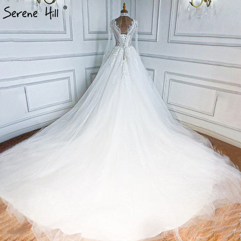 Muslim Ivory Luxury Wedding Dresses 2025 A-Line Beaded Luxury Bride Dress HA2499 Custom Made